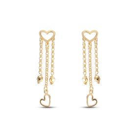 Boucles d oreilles pendantes argent doré composées 2 coeurs, 3 chaînettes 2 perles facettées Largeur : 8mm Longueur totale...