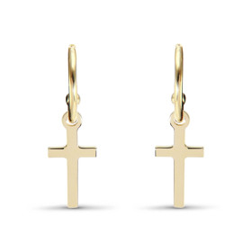 Boucles d'oreilles pendantes en argent doré composées d'un demi anneau sur lequel est suspendu une croix. Longueur totale ...