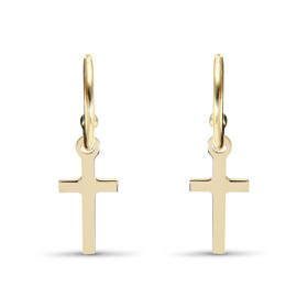 Boucles d oreilles pendantes argent doré composées d un demi anneau sur lequel est suspendu une croix Longueur totale : 22...