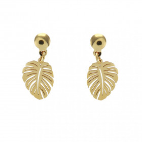 Boucles d oreilles pendantes argent rhodié doré forme feuille monstera Largeur : 11mm Longueur totale : 21mm Système d att...