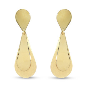 Boucles d oreilles pendantes argent doré composées 2 gouttes lisses une goutte satiné Largeur : 15mm Longueur totale : 44m...