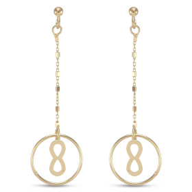 Boucles d oreilles pendantes argent doré composées d un signe infini dans un cercle 33mm diamètre Chaîne fantaisie 1,1mm l...