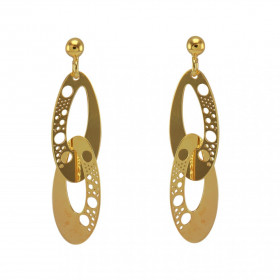 Boucles d'oreilles pendantes en argent rhodié doré composées de 2 ovales ajourés. Largeur : 10mm. Longueur totale : 33mm. ...