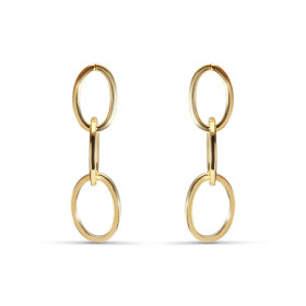 Boucles d'oreilles pendantes en argent doré composées de 3 anneaux ovales. Largeur : 7mm. Longueur totale : 23mm. Système ...