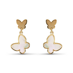 Boucles d oreilles pendantes argent doré composées d un papillon nacre 12x12mm Longueur totale : 21mm Système d attache : ...