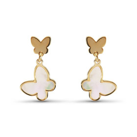 Boucles d'oreilles Pendantes Argent Doré Papillon et Nacre