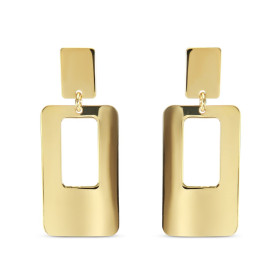 Boucles d'oreilles pendantes en argent doré composées de 2 formes rectangulaires. Largeur : 16mm. Longueur totale : 38mm. ...