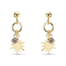  Boucles d oreilles pendantes argent doré composées d un Soleil d un oxyde zirconium serti clos 4mm diamètre Largeur : 11m...