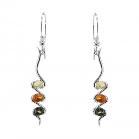 Boucles d oreilles pendantes argent 3 demi boules d ambre 4mm diamètre Ambre couleur cognac, verte jaune Système d attache...