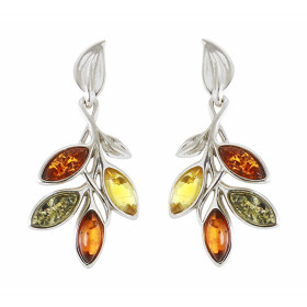 Boucles d'oreilles pendantes Argent et Ambre Multicolore