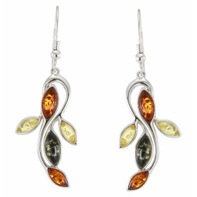 Boucles d'oreilles pendantes Argent et Ambre Multicolore