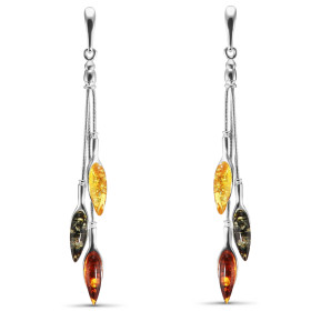 Boucles d oreilles pendantes Argent Ambre Multicolore Dimensions d une boucle (vue face) : 70x8mm Système fermeture : pous...