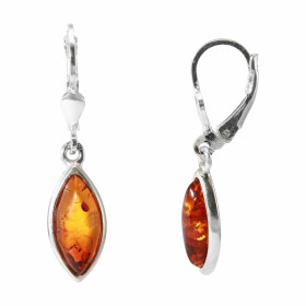 Boucles d'oreilles Pendantes Argent et Ambre Navette 13x6mm. Pierres taille navette de 13x6mm. Longueur d'une boucle d'ore...