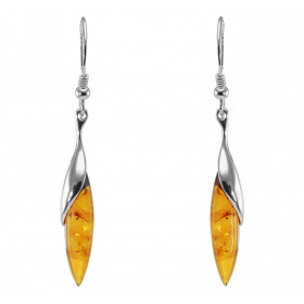 Boucles d oreilles pendantes argent une ambre forme navette 6x25mm Ambre couleur cognac forme goutte Système d attache : c...