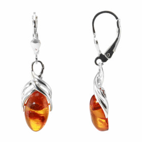 Boucles d'oreilles Pendantes Argent et Ambre Ovale 14x8mm