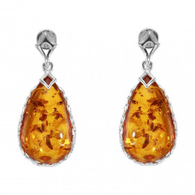 Boucles d oreilles pendantes argent une ambre forme poire 14x22mm Ambre couleur cognac forme goutte Système d attache : po...