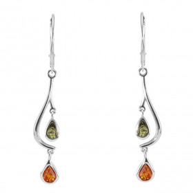 Boucles d oreilles pendantes argent 2 ambres forme poire 2x5mm 4x6mm Ambre couleur cognac verte Système d attache : dormeu...