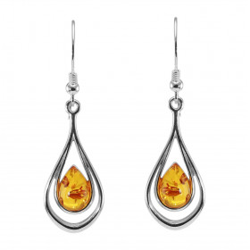 Boucles d oreilles pendantes argent une ambre forme poire 7x10mm Ambre couleur cognac Système d attache : crochet Diemnsio...