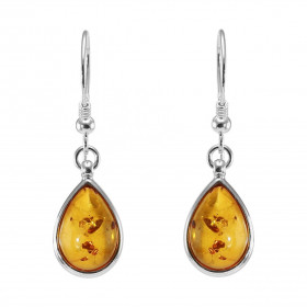 Boucles d oreilles pendantes argent une ambre forme goutte 9x12mm Ambre couleur cognac Système d attache : crochet Dimensi...
