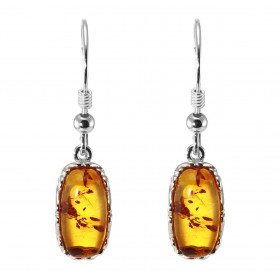 Boucles d oreilles pendantes argent composées d une ambre rectangulaire 6x12mm Ambre couleur cognac Système d attache : po...