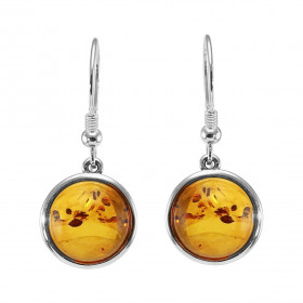 Boucles d oreilles pendantes argent une ambre ronde 12mm diamètre Ambre couleur cognac Système d attache : crochet Dimensi...