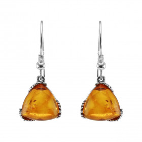 Boucles d'oreilles pendantes Argent et Ambre triangulaire