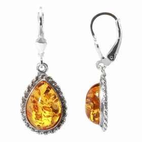 Boucles d oreilles Argent 925 Ambre; motif forme poire Longueur : 36mm Largeur du motif : 13 mm Dimensions pierre : 14x10m...