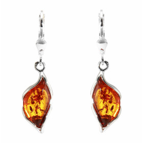 Boucles d oreilles Pendantes Argent Ambre forme goutte Pierre taille fantaisie 17x8mm Longueur d une boucle d oreille : 40...