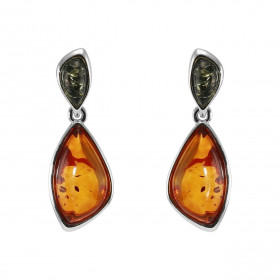Boucles d oreilles pendantes argent une ambre 8x14mm 4x7mm Ambres couleur cognac verte Système d attache : poussette belge...