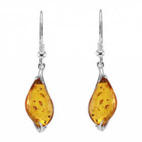 Boucles d oreilles pendantes argent une ambre 9x18mm Ambre couleur cognac forme goutte Système d attache : crochet Dimensi...