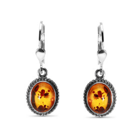 Boucles d oreilles pendantes Argent Ambre Dimensions d une boucle (vue face) : 32x11mm Système fermeture : dormeuses