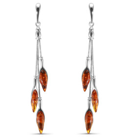 Boucles d oreilles pendantes Argent Ambre Dimensions d une boucle (vue face) : 70x8mm Système fermeture : poussettes
