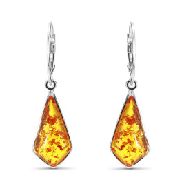 Boucles d oreilles pendantes Argent Ambre Dimensions d une boucle (vue face) : 40x11mm Système fermeture : dormeuses