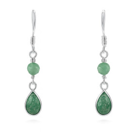 Boucles D’oreilles En Agate Et Aventurine Sur Argent 925 - Pendantes, Fermoir Dormeuse, Noir Et Vert