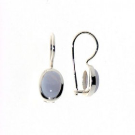 Boucles d oreilles Argent 925 Calcédoine serties pierre 7x5mm, hauteur totale : 19mm