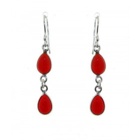 Boucles d oreilles Argent 925 Cornaline serties pierres forme poire Longueur : 4,5cm Dimensions des pierres : 10x6mm