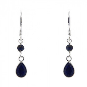 Boucles d'oreilles Lapis Lazuli et Argent. Lapis Lazuli taille poire de 8x6mm. Lapis Lazuli facetté de 3mm de diamètre. Lo...