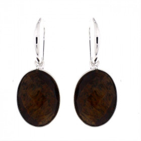 Boucles d oreilles pendantes Argent Oeil tigre Pierres ovales 16x12mm Longueur d une boucle: 32mm