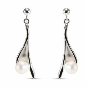 Boucles d oreilles Pendantes Argent Perle Culture Motif Argent 925 rhodié 22x8mm une Perle culture 5mm Longueur : 28mm Sys...