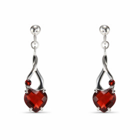 Boucles d oreilles Pendantes Argent Grenat Coeur Motif Argent 925 rhodié serti d une petite pierre ronde d une pierre tail...