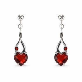 Boucles d'oreilles Pendantes Argent  Grenat Coeur