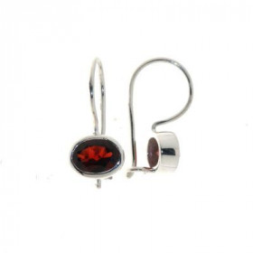 Boucles d'oreilles Pendantes Argent  Grenat Ovale 7x5mm