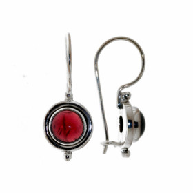 Boucles d oreilles Argent 925 Grenat serties pierres 7mm diamètre Longueur : 26 mm 