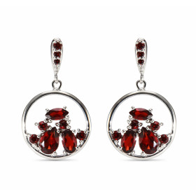 Boucles d oreilles Pendantes Argent Grenat Motif rond 15mm Argent 925 rhodié Pierres formes tailles multiples Longueur : 2...