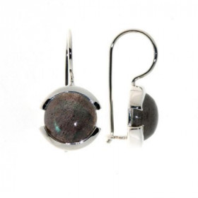 Boucles d oreilles Argent 925 Labradorite serties pierres 10mm, hauteur totale : 22mm