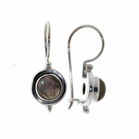Boucles d oreilles Argent 925 Labradorite serties pierres 7mm diamètre Longueur : 26 mm 