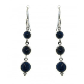 Boucles d oreilles Argent 925 Lapis lazuli serties pierres rondes 5, 6 7mm diamètre Longueur : 5cm 