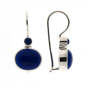 Boucles d'oreilles Argent 925 Lapis lazuli serties de pierres de 11x9 et 3mm, hauteur : 26mm