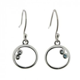 Boucles d oreilles Argent 925 Topaze Bleue, motifs ronds diam&egrave;tre 13mm dans lesquels sont serties deux pierres 1,5mm