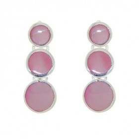 Boucles d'oreilles articulées en Argent 925 et Nacre rose. Petits ronds en Argent de 6,5 à 8,5mm de diamètre avec incrusta...